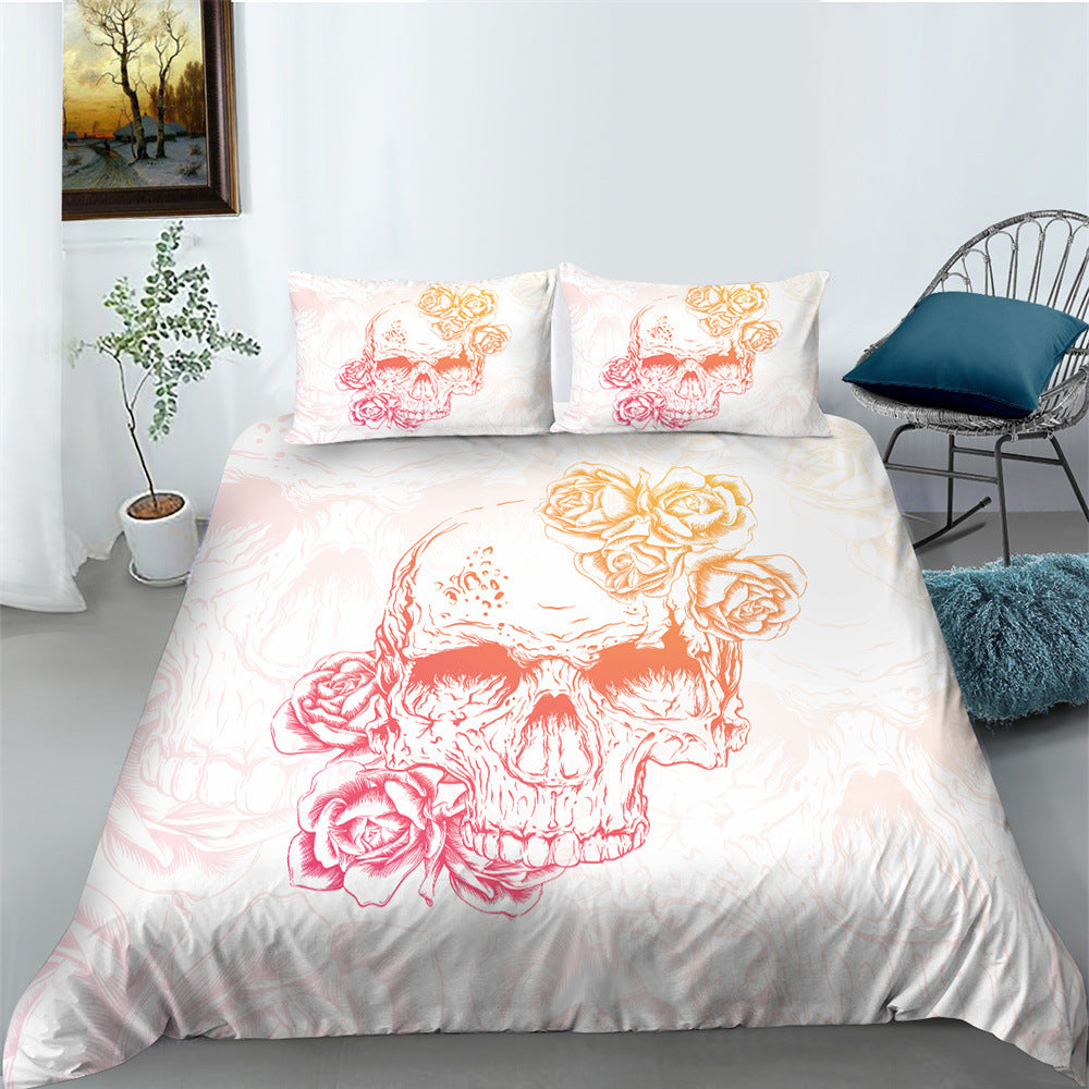 3D Printed Skull Bedding Set - Three-Piece Home Textile Decor, US Full 200x230cm