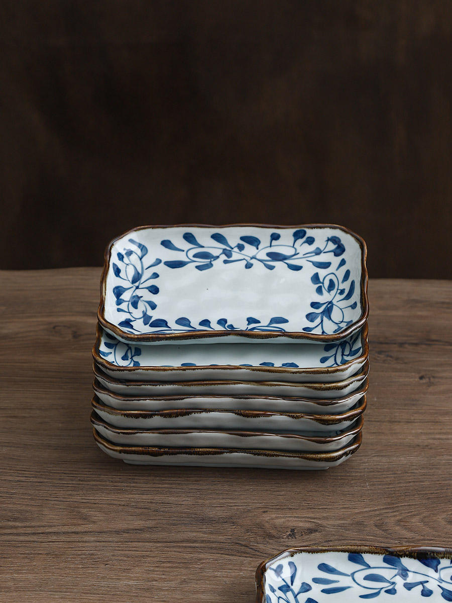 Ceramic Rectangular Corner Plate - Shallow 7.8-Inch Lotus Mouth Dining Dish Set