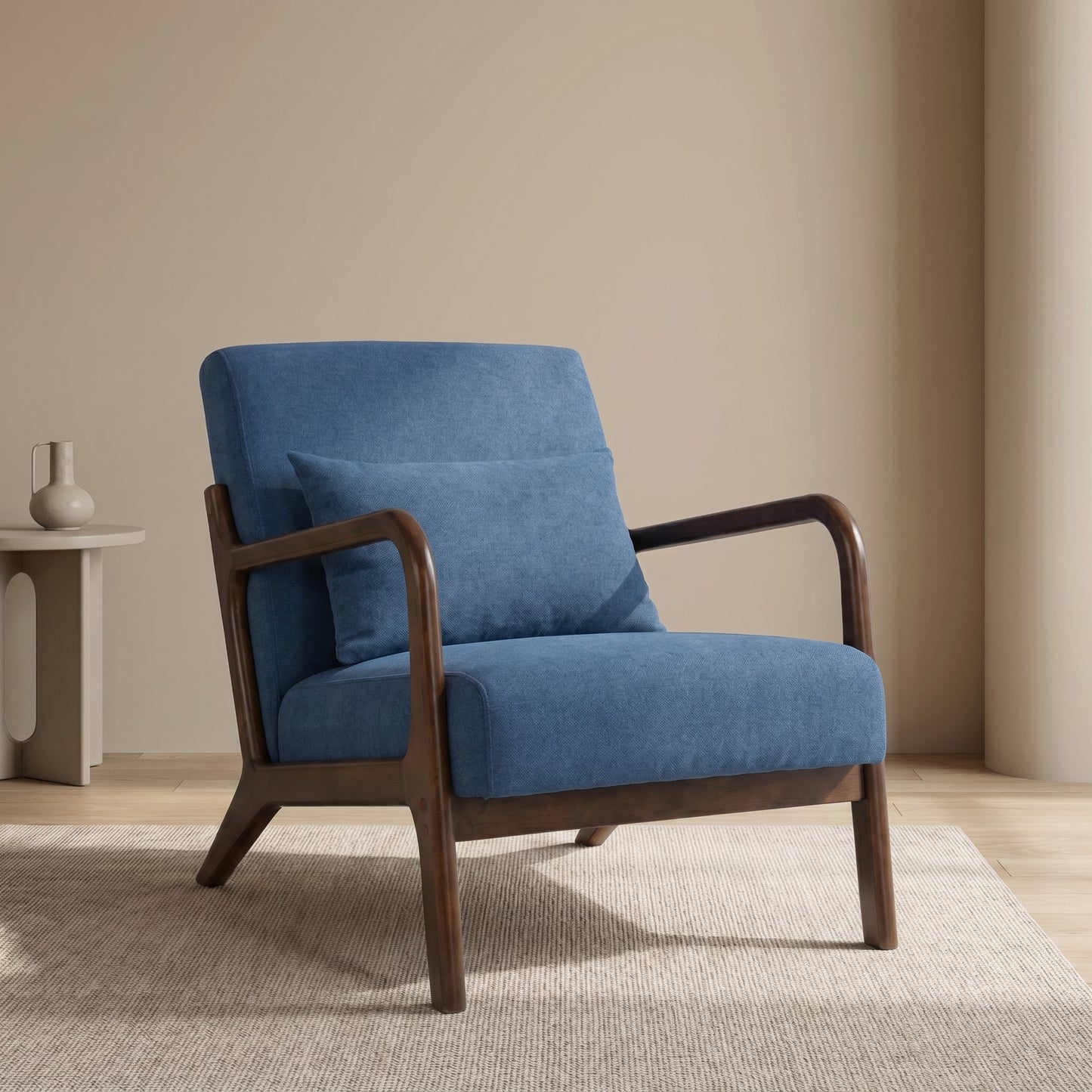 Mid Century Modern Accent Chair - Blue Upholstered Armchair