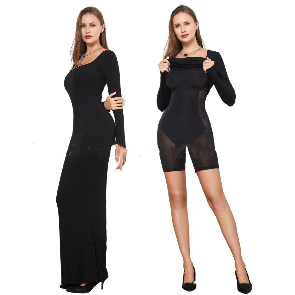 Double-Layer Belly-Contracting Hip Lifting Long Sleeve Dress