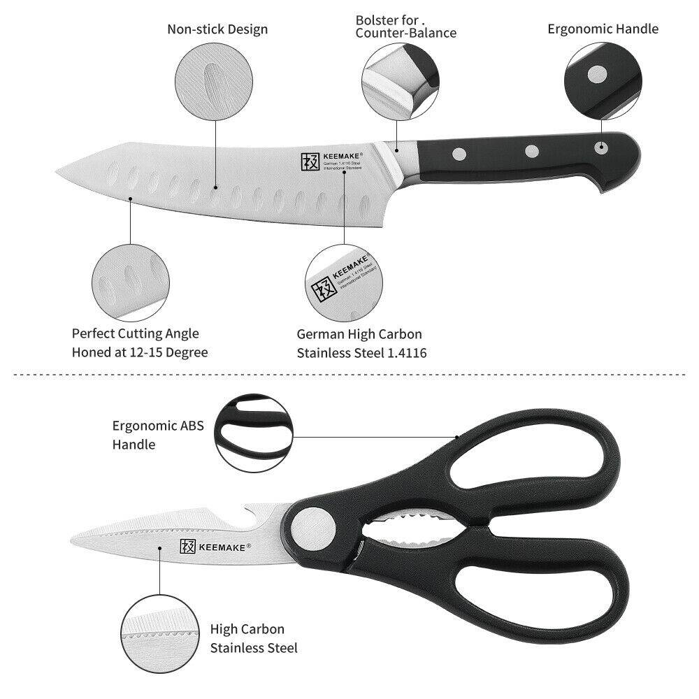 Stainless Steel Chef Knife Set with Kitchen Shears - Black