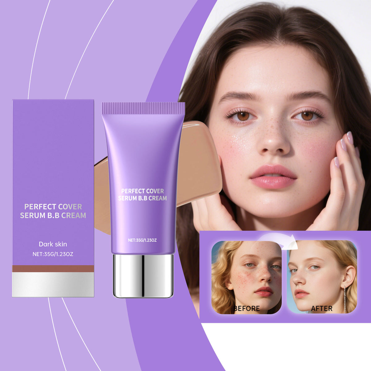 Moisturizing BB Cream for Dark Skin - 35g Natural Flawless Base Makeup