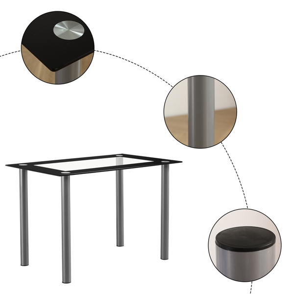 110cm Tempered Glass Dining Table with Stainless Steel Frame