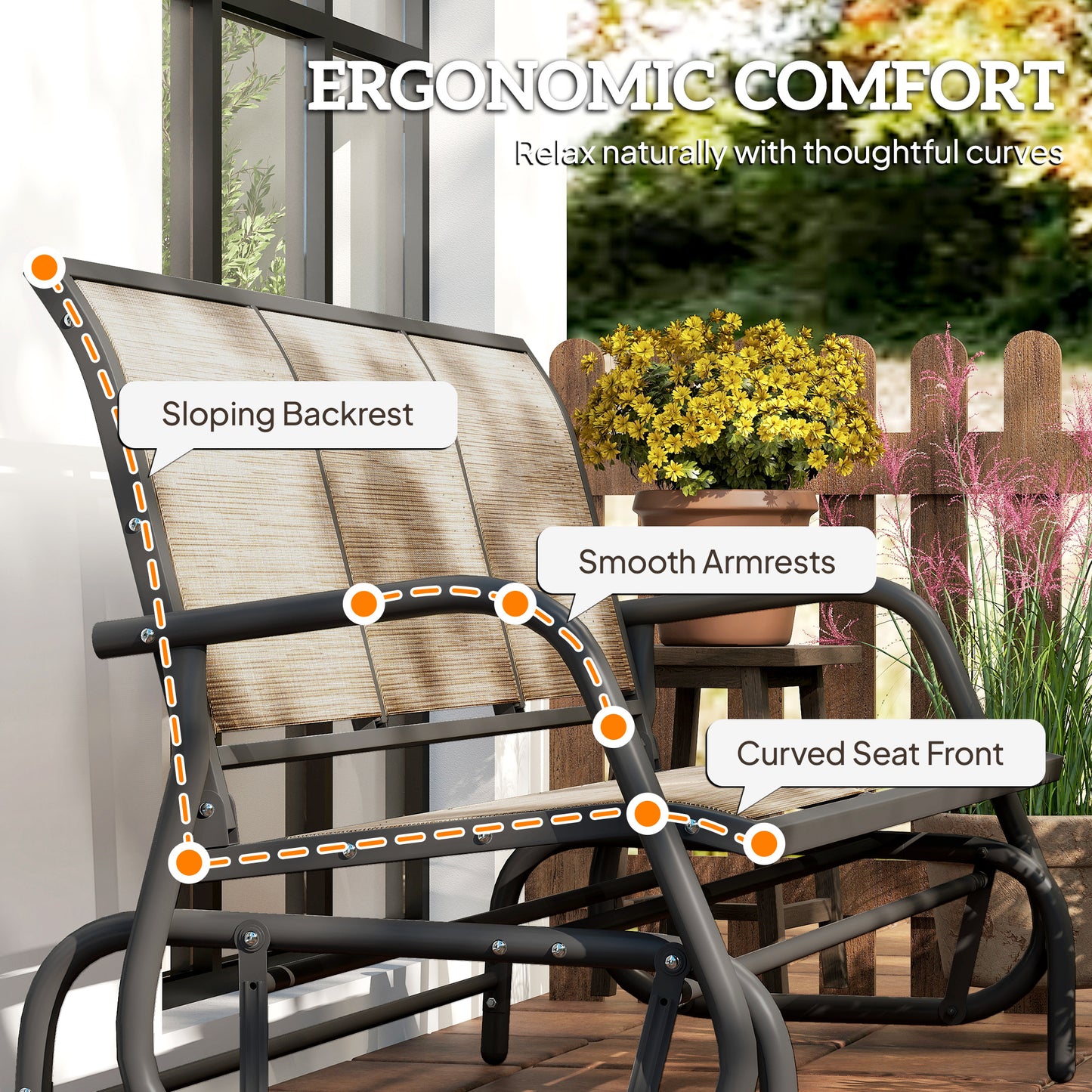 3-Person Outdoor Glider Bench - Breathable Mesh, Metal Frame