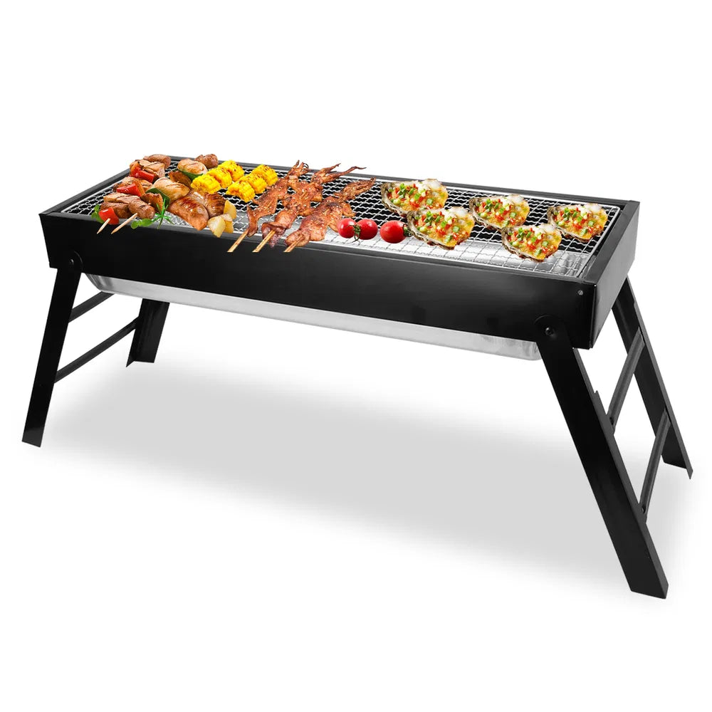 Portable Foldable Charcoal BBQ Grill - Stainless Steel Cooking