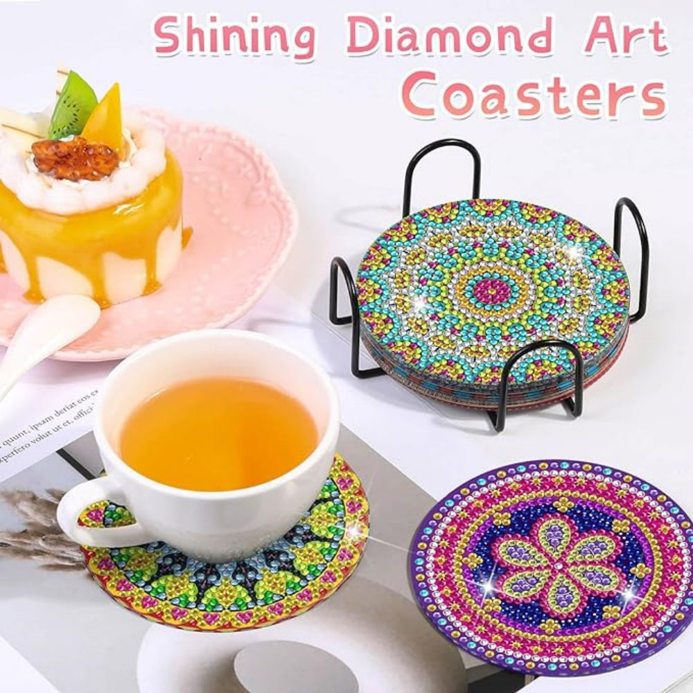 DIY Diamond Painting Coaster Kit with Holder - Mandala Pattern, 9.7x9.7cm, Perfect for Beginners and Adults
