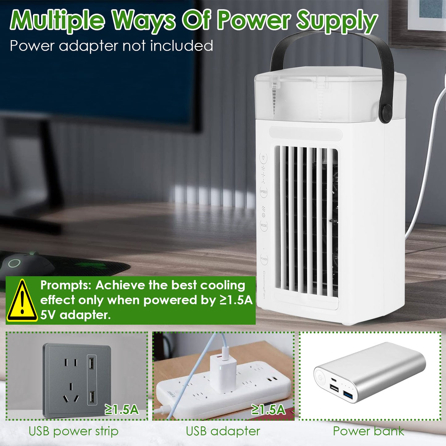 Portable Air Conditioner Fan - 4 in 1 Evaporative Cooler with 3 Speeds & Nightlight