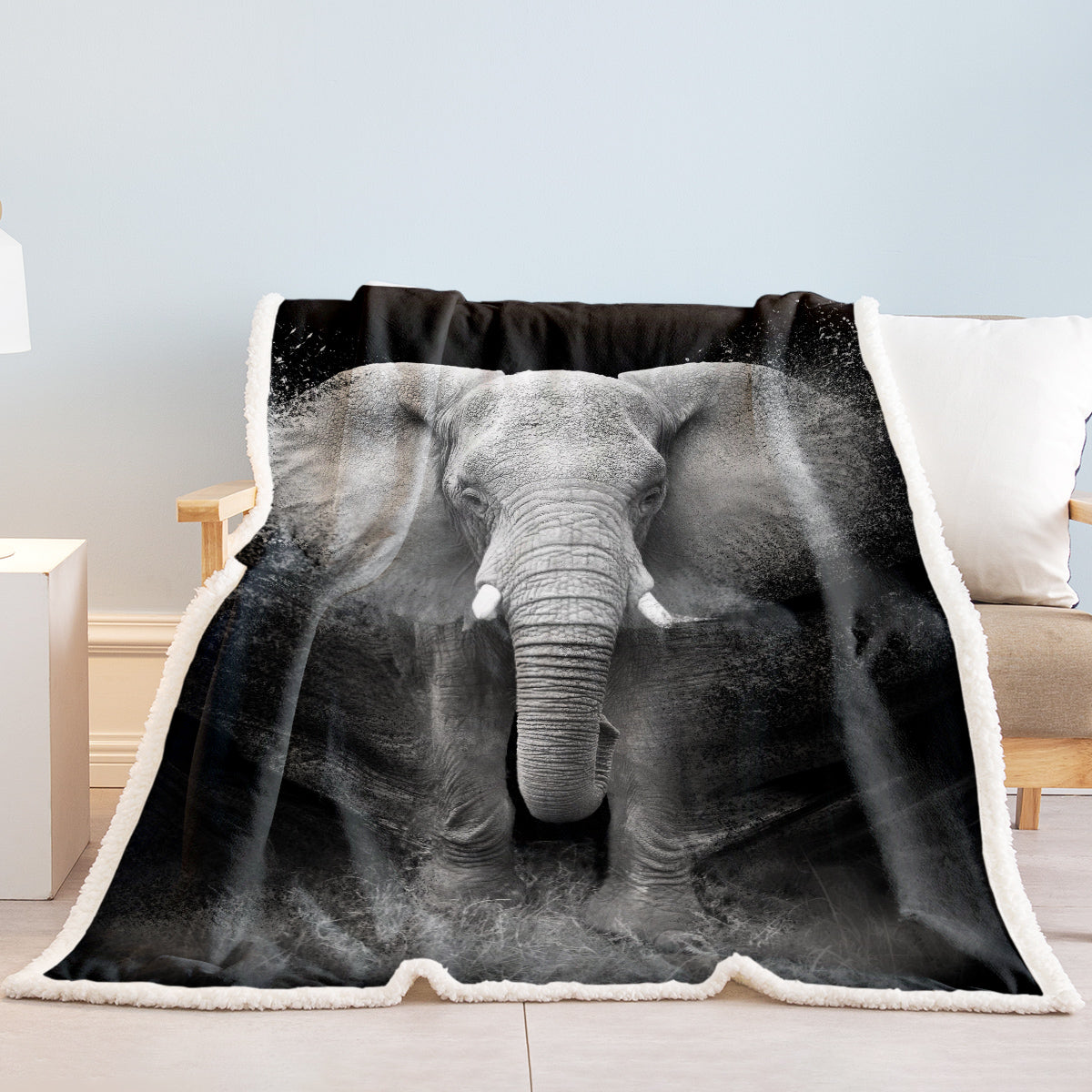 3D Elephant Printed Sherpa Fleece Blanket - Soft & Cozy