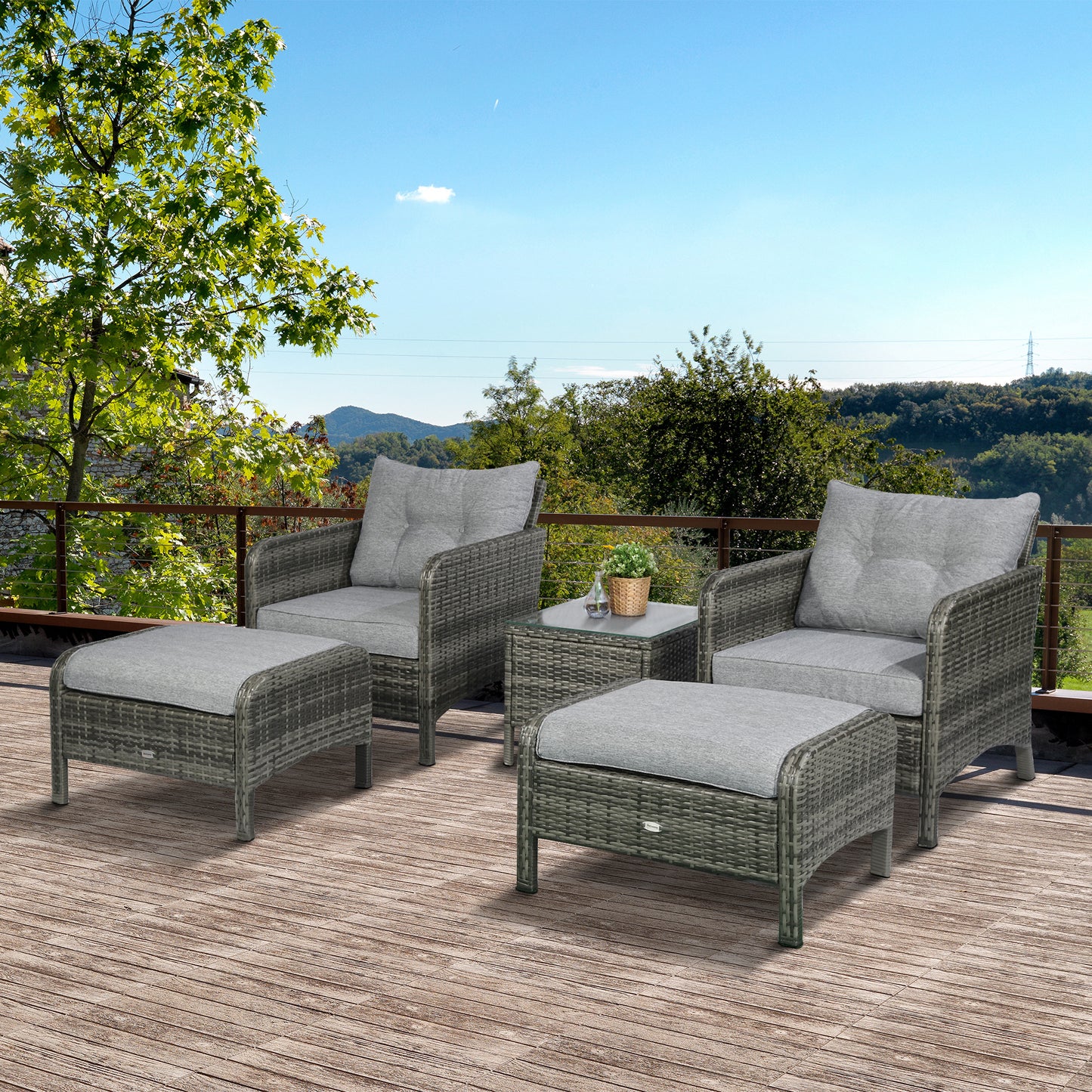 5-Piece Outdoor Rattan Lounge Chair Set with Cushions and Coffee Table - Gray