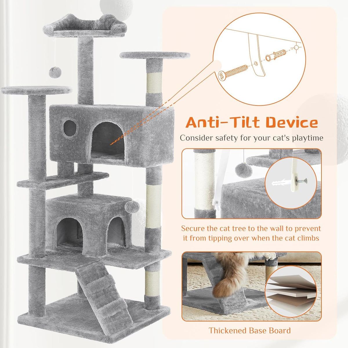 Multi-Level Cat Tree Tower with Sisal Posts, Plush Toys, and Play Areas