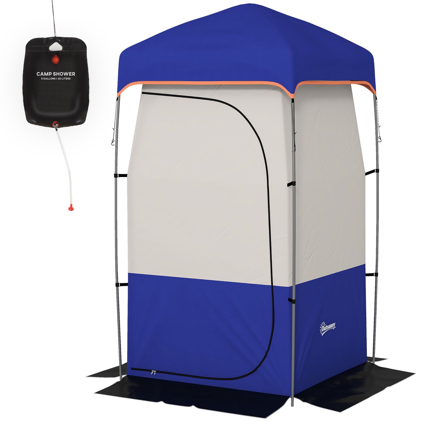 Portable Camping Shower Tent with Solar Shower Bag - Blue