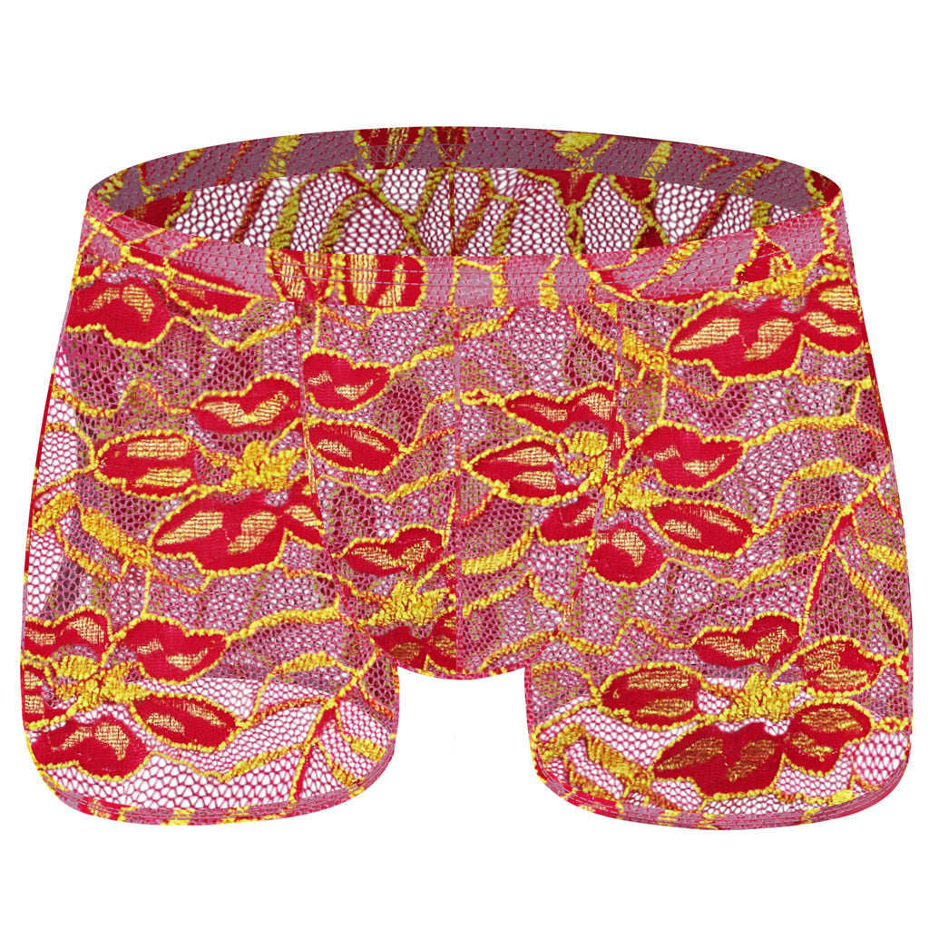 Men's Lace Mesh Boxers - Translucent Loungewear Bottoms for Men