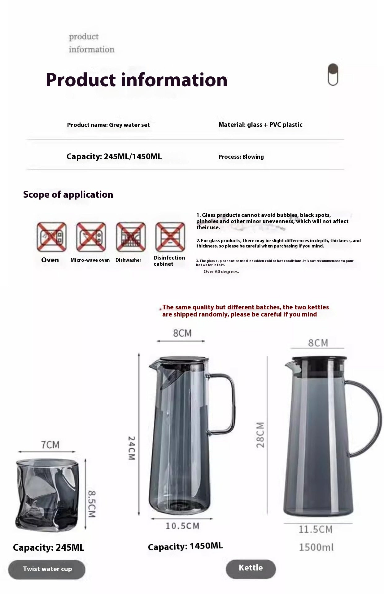 Large Capacity Water Bottle Set with Kettles and Cups for Home & Living