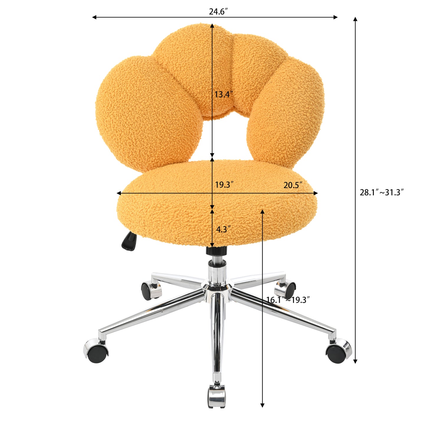 Height Adjustable 360° Swivel Chair - Yellow Teddy Fabric