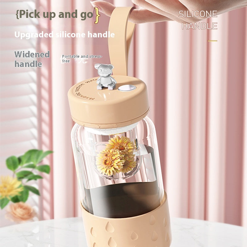 Magnetic Glass Water Cup with Tea Filter Sealed Leakproof Drinkware