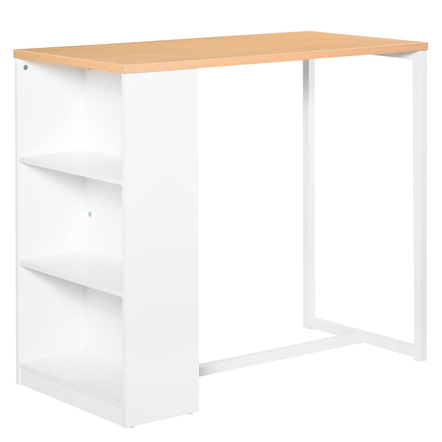 Modern Bar Table with 3 Storage Shelves - White Kitchen Dining Table