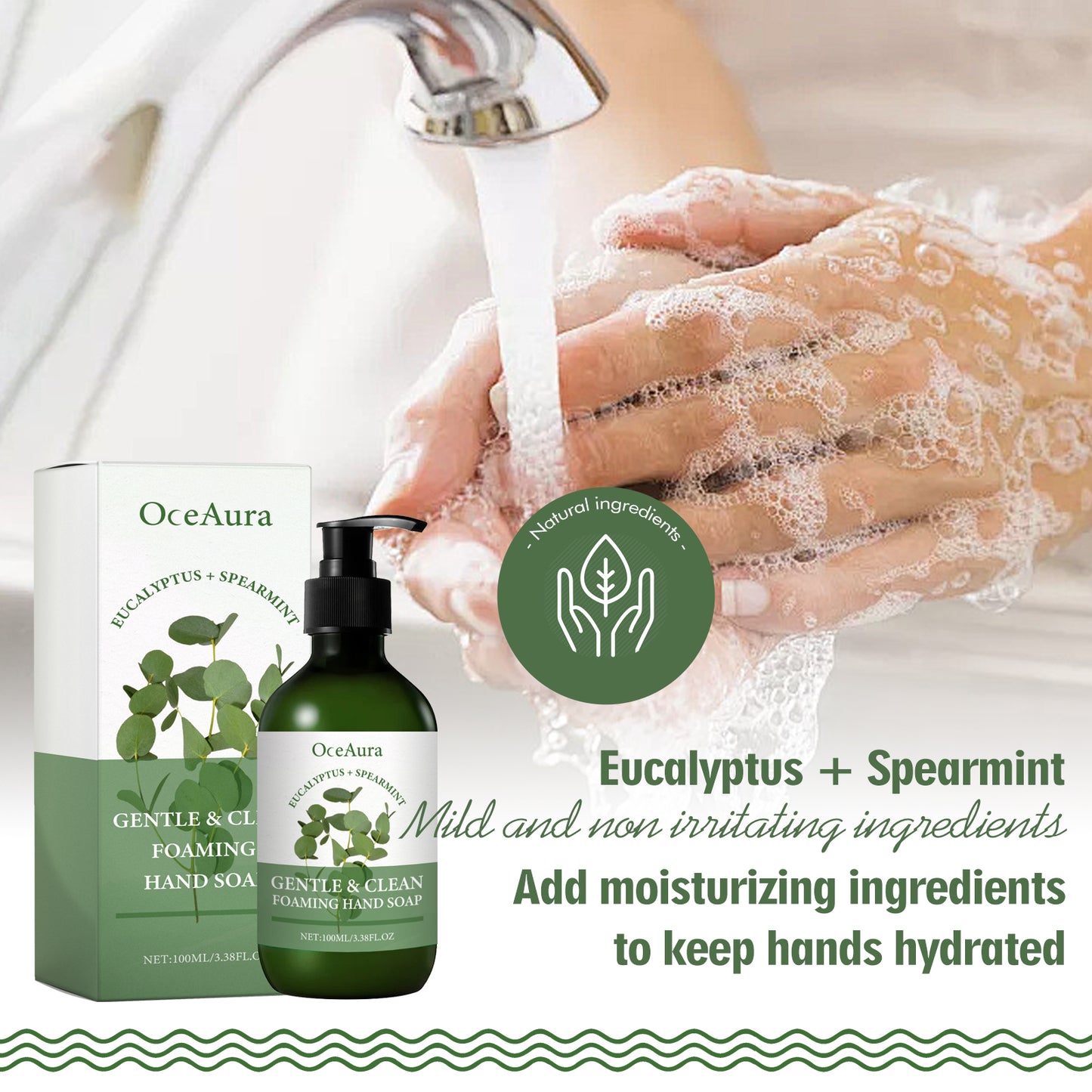 Gentle Foaming Hand Soap with Glycerin & Eucalyptus - 100ml Moisturizing Wash