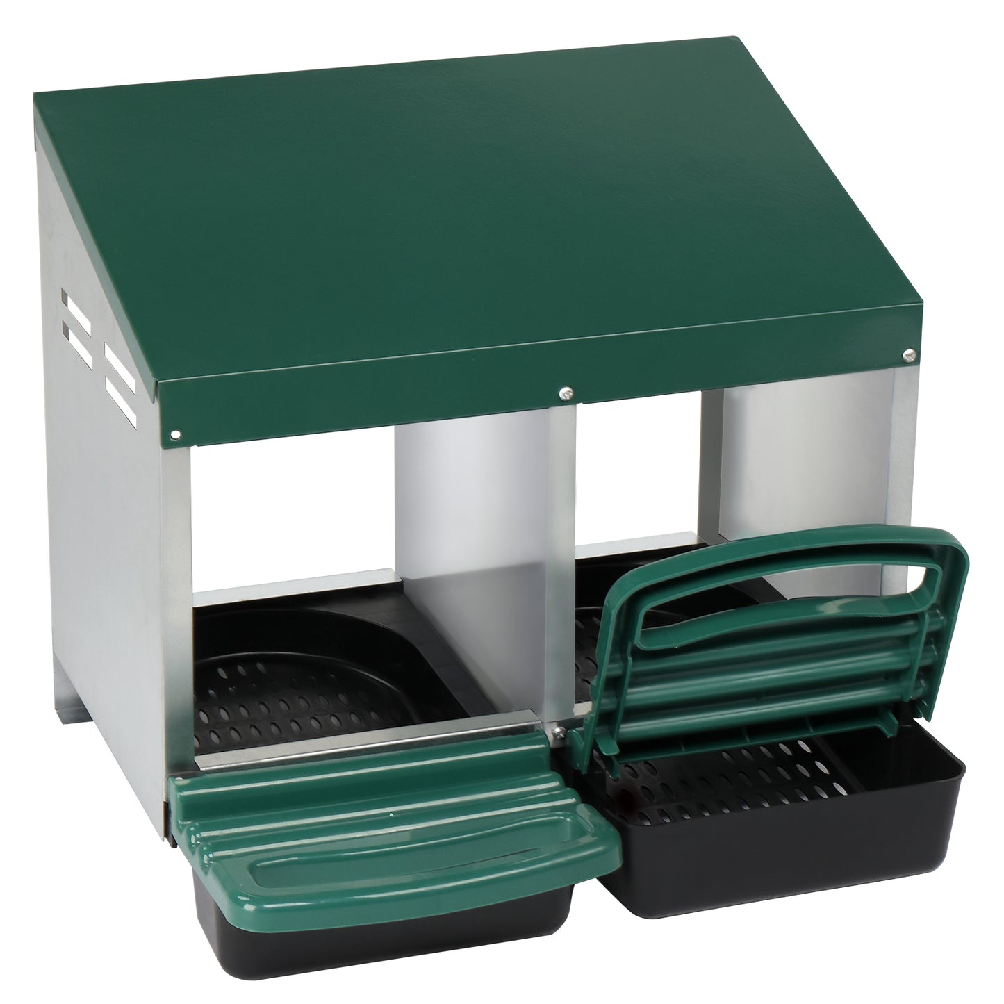 Green Chicken Nesting Box with 2 Compartments 54x52x47cm Poultry Coop Feeder