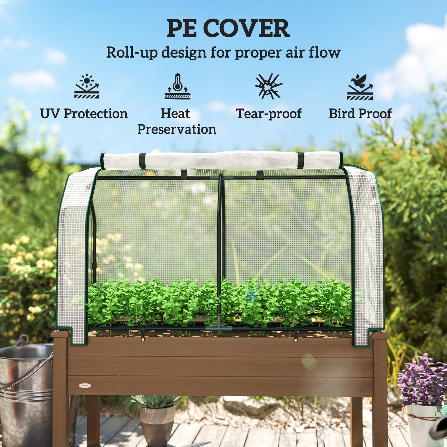 Raised Garden Bed with PE Greenhouse Cover - Outdoor Planter Box for Herbs & Vegetables 48x22x46 Inches