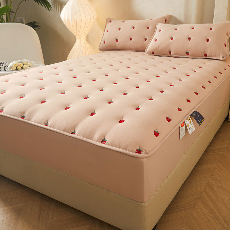 Washed Cotton Fitted Bed Sheet Set with Embroidery - Multiple Sizes & Patterns