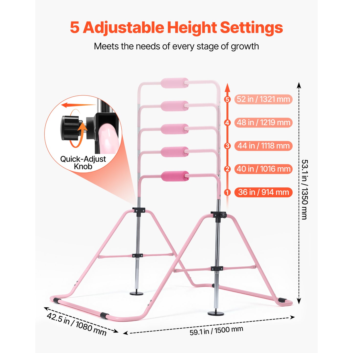 Kids Gymnastic Bars - Adjustable Folding Horizontal Bar for Indoor & Outdoor Training
