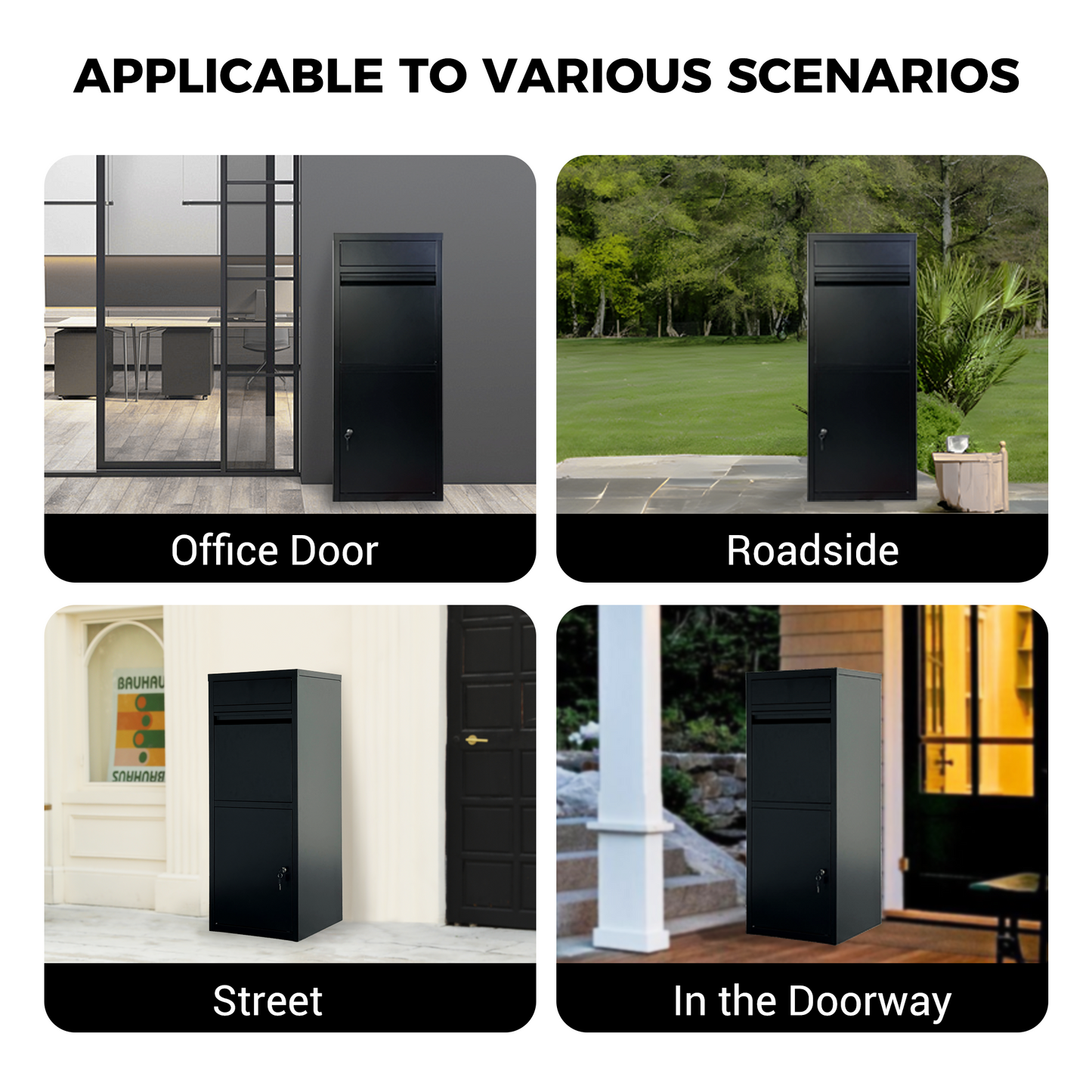 Large Steel Package Delivery Box with Lockable Mail Compartment - Black