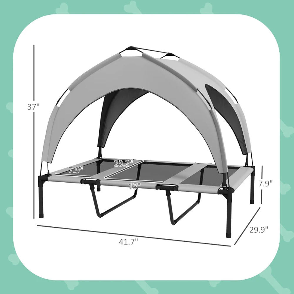 Elevated Outdoor Dog Bed with Canopy - Portable Camping Pet Bed, Breathable Mesh, Light Gray