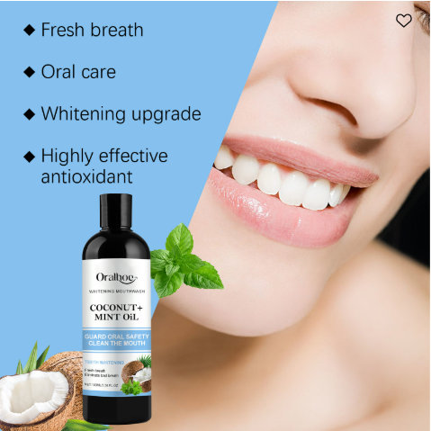 Coconut Mint Oil Pulling Mouthwash with Tongue Scraper for
