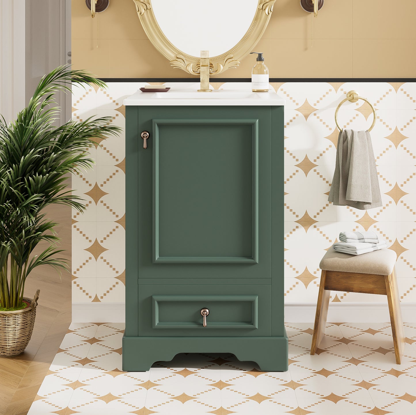 20 Inch Bathroom Vanity with Ceramic Sink and Soft Close Door - Green