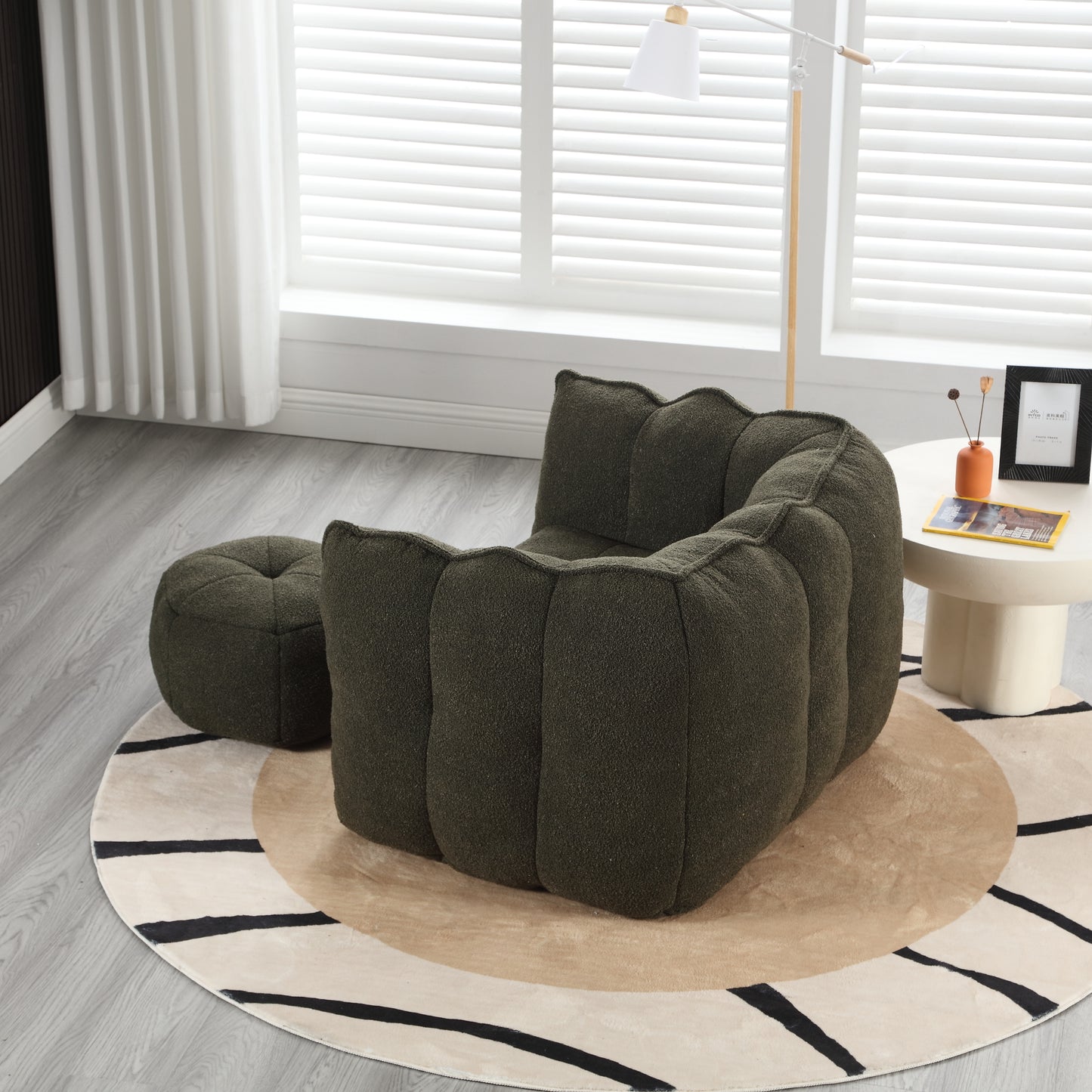 Soft Olive Green Bean Bag Chair with Foam Filler for Adults