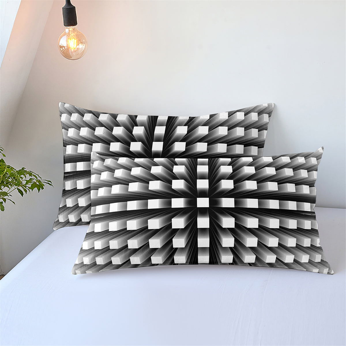 Digital Printed Geometric Duvet Cover Set - Light Gray Nordic Bedding