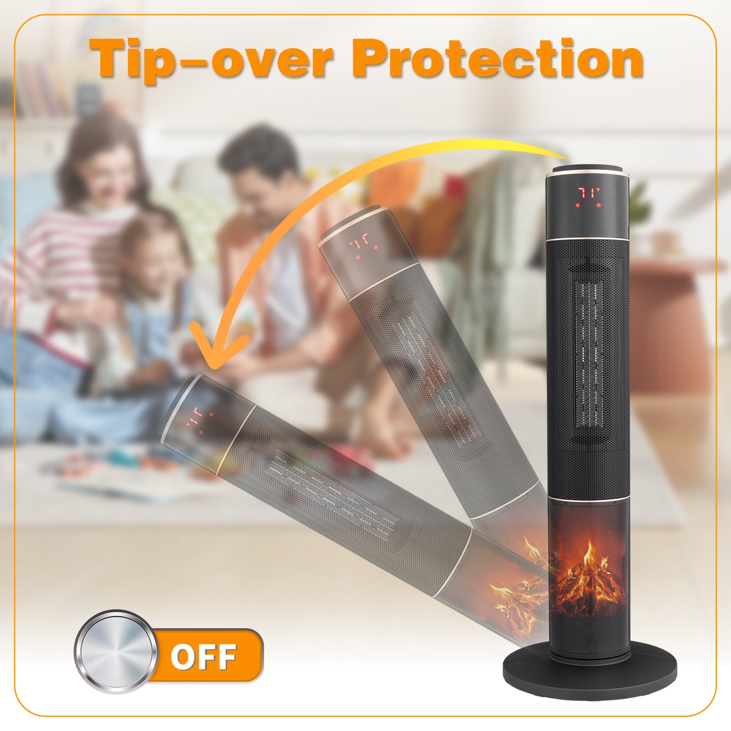 32inch Tower Space Heater with 3D Flame Effect, 1500W Portable Electric Heater with Thermostat, Oscillation, Timer & Remote