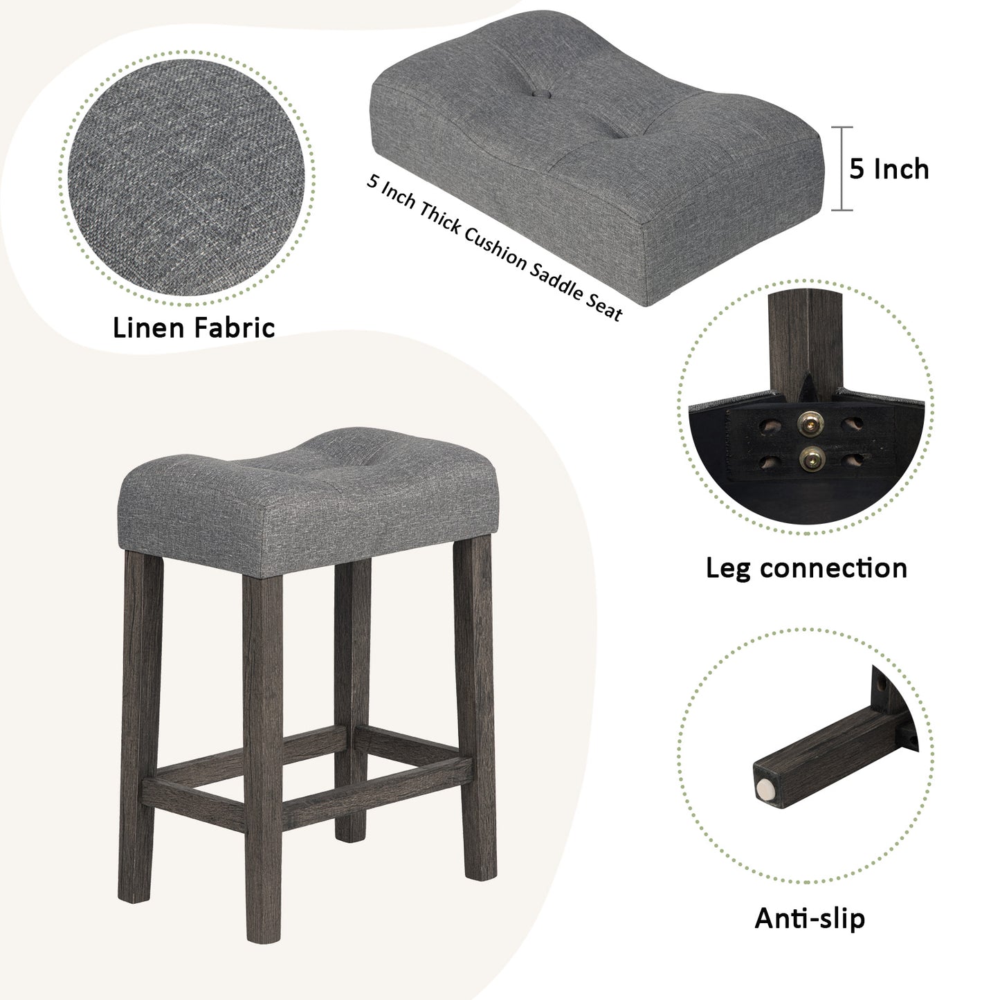 Bar Table Set with Power Outlet & 3 Padded Stools - Dark Gray