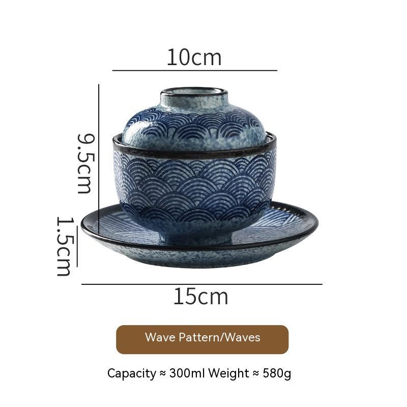Japanese-Style Ceramic Soup Bowl with Lid - Multiple Colors & Patterns