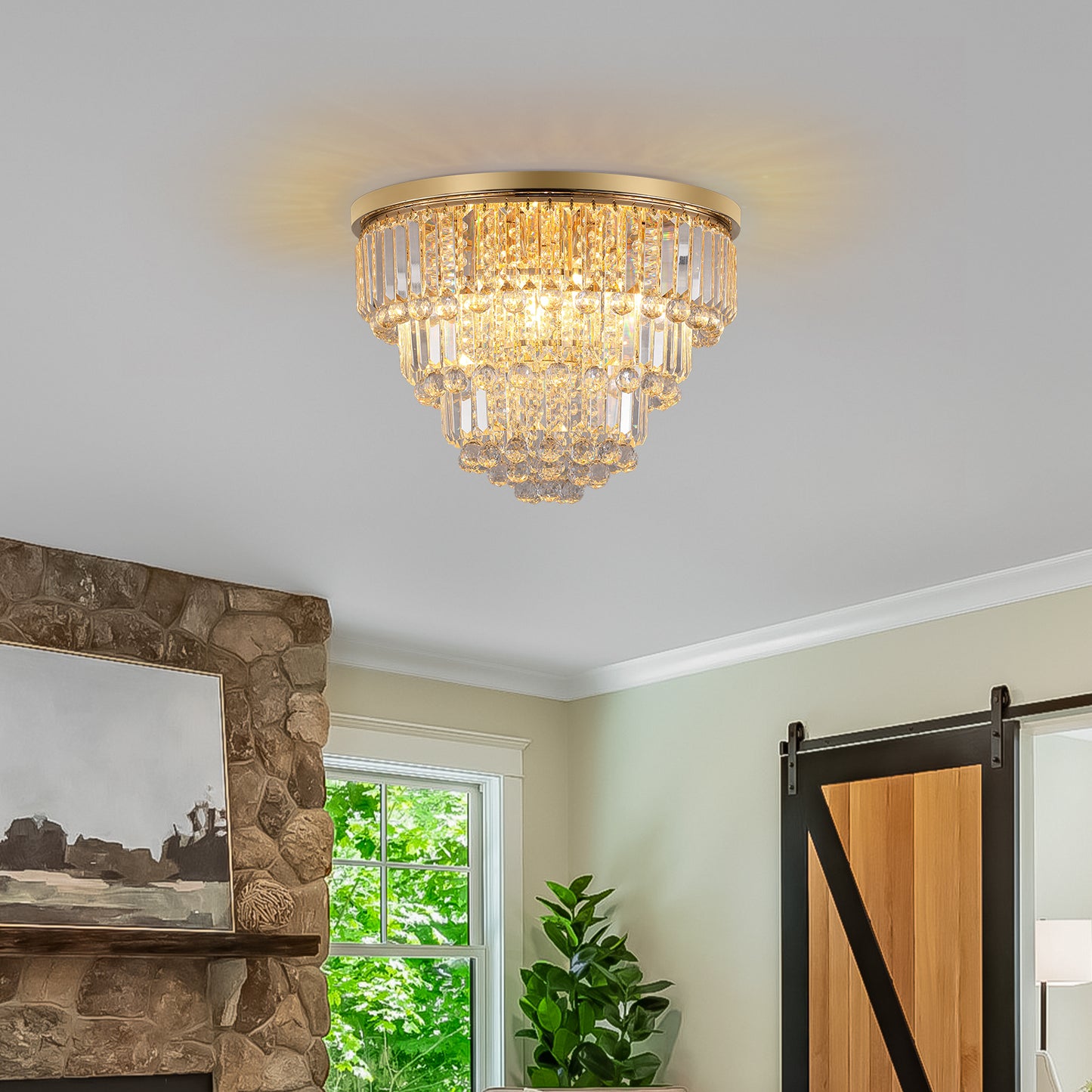 Gold Crystal Chandelier - Modern Ceiling Light Fixture 19.7"