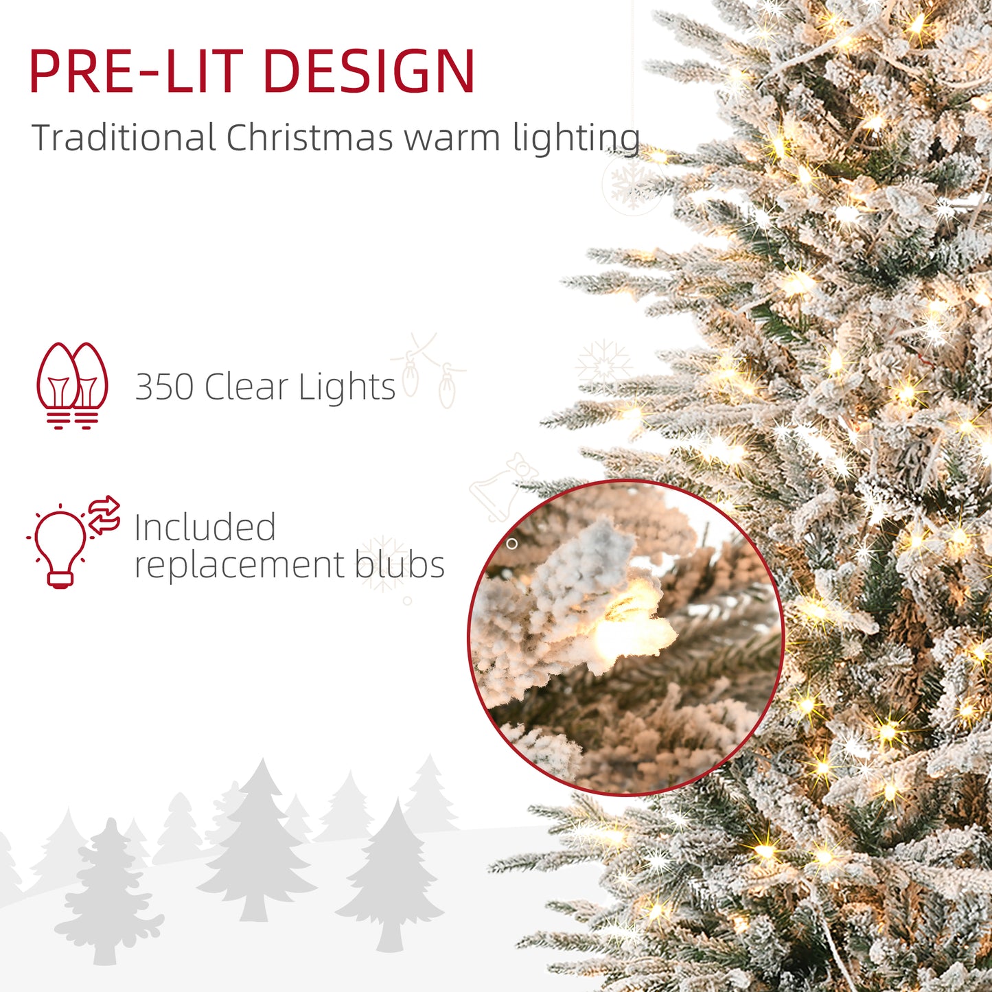 7.5ft Pre-Lit Artificial Flocked Christmas Tree with Warm Lights
