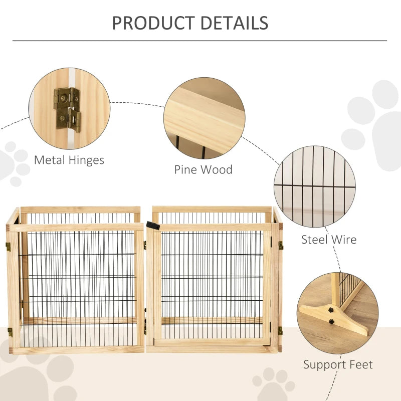 Wooden Pet Gate 6-Panel Folding Dog Safety Barrier for Small & Medium Dogs