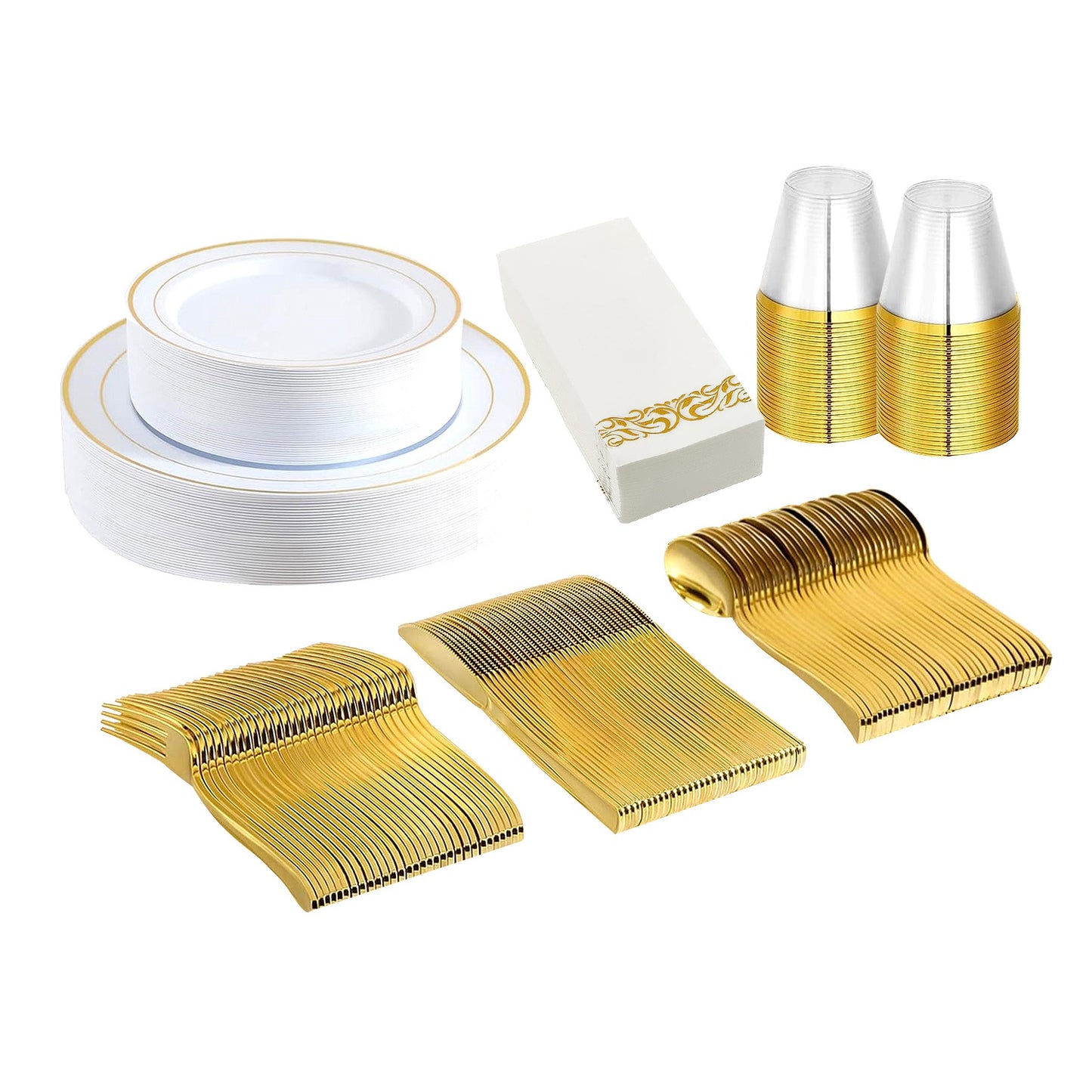 175-Piece Gold Disposable Dinnerware Set with Plates, Cups & Cutlery