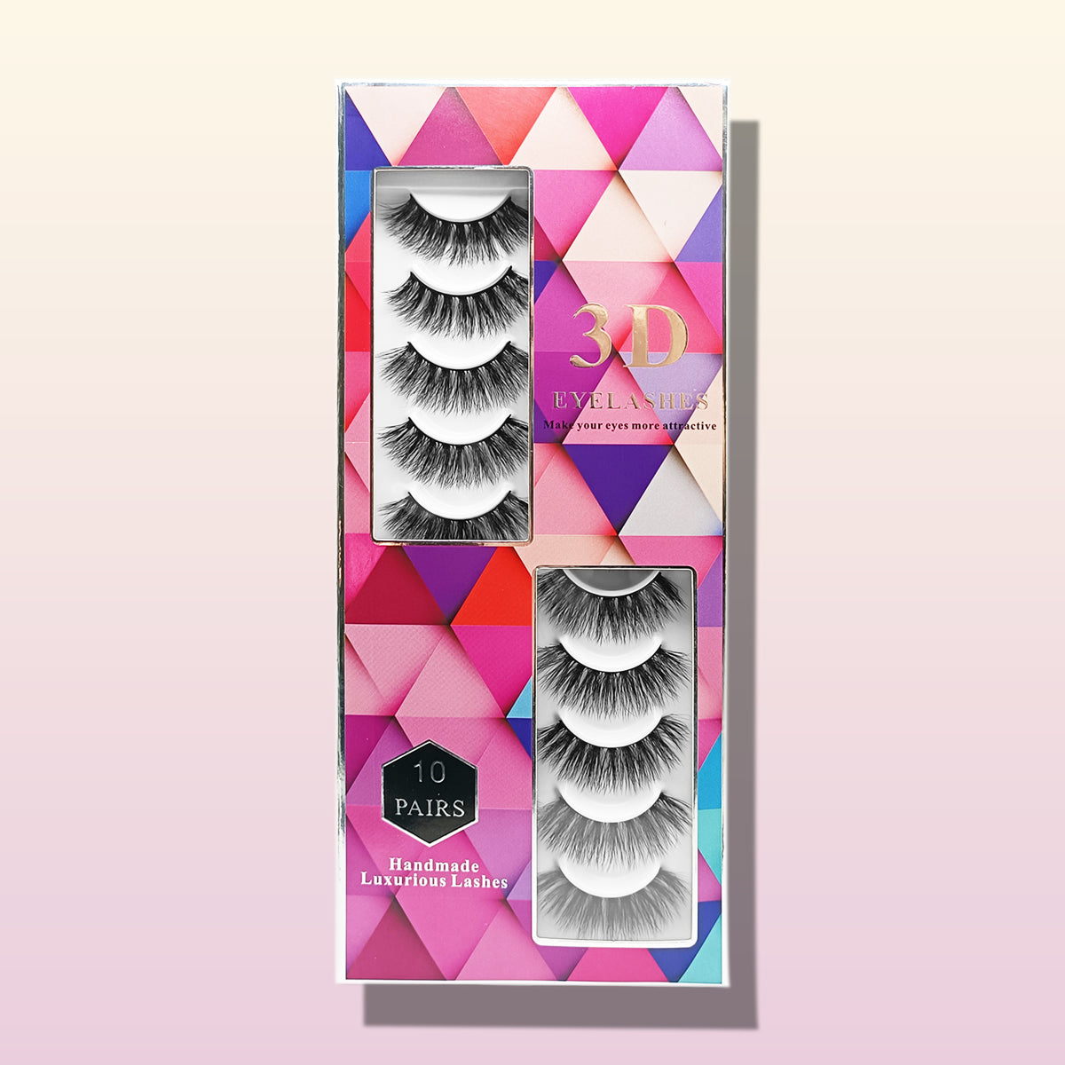 3D Premium Faux Mink False Eyelashes - Voluminous Cluster Style, 10 Pairs