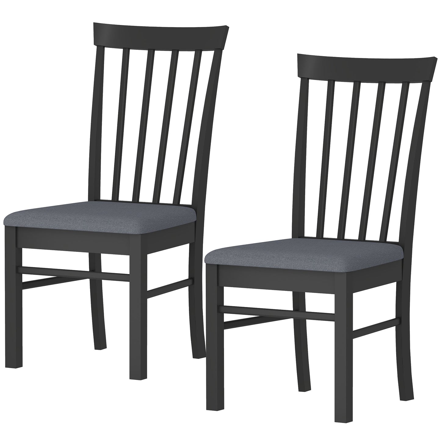 Set of 2 Farmhouse Dining Chairs - Black Upholstered Rubberwood