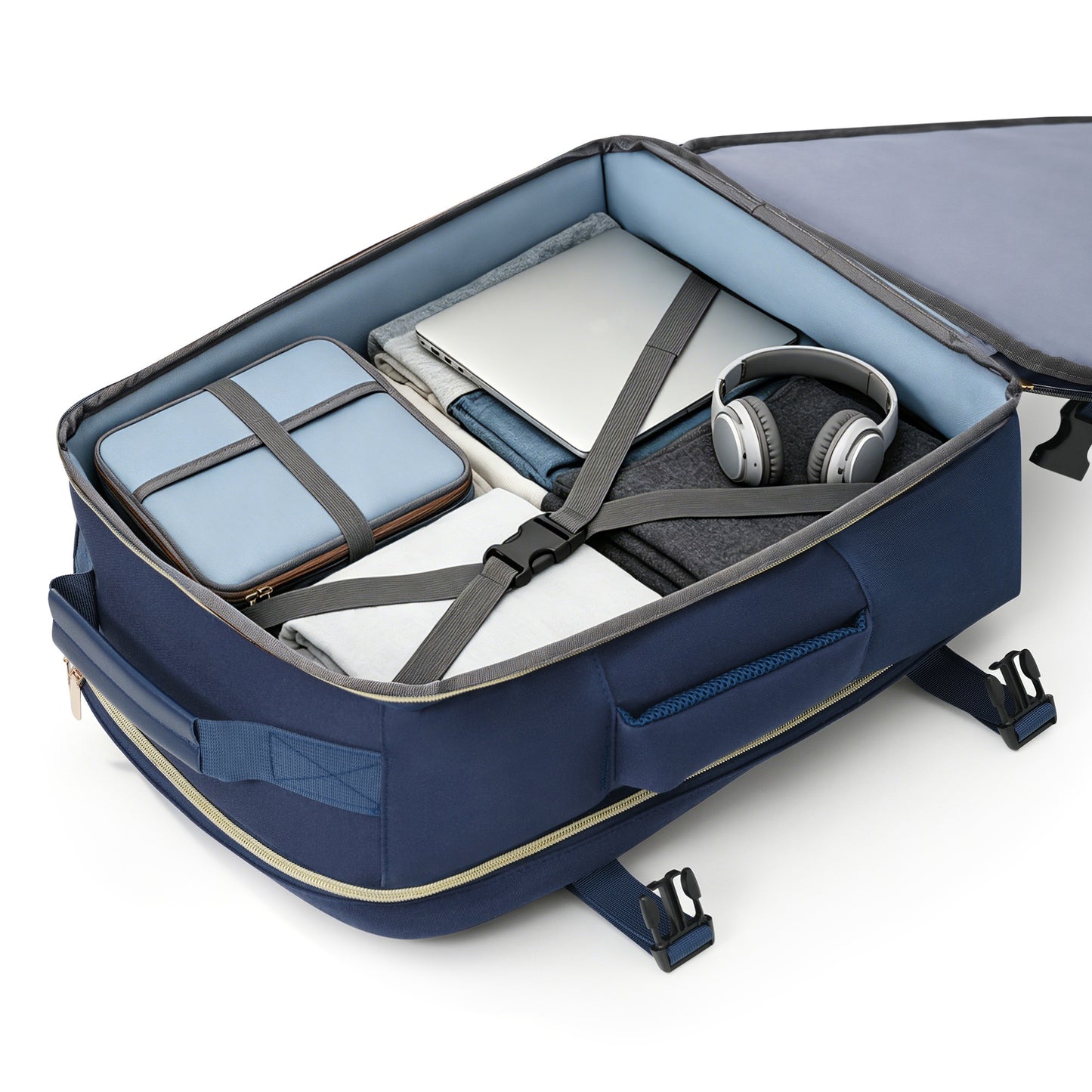 24-Inch Checked Suitcase Set with Travel Duffel & Toiletry Bag - Navy