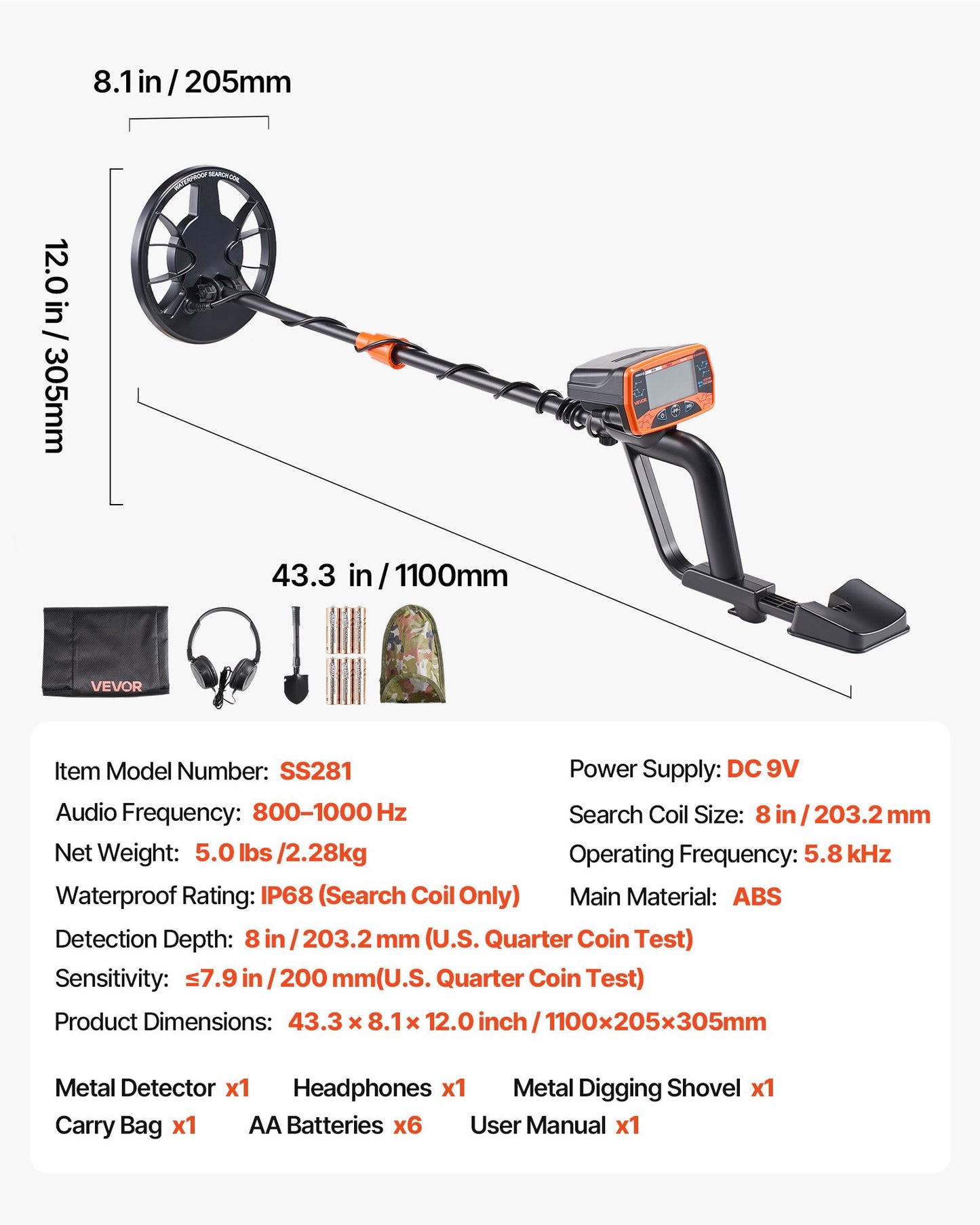 Adult Metal Detector with Waterproof Search Coil, Headphones & 3 Modes - Gold & Treasure Hunting