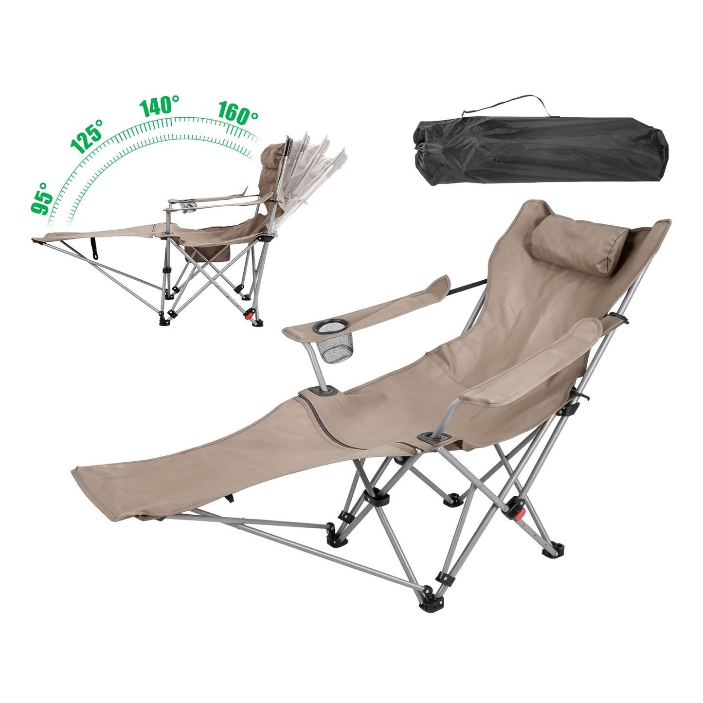 Adjustable Reclining Camping Chair with Footrest & Cup Holder