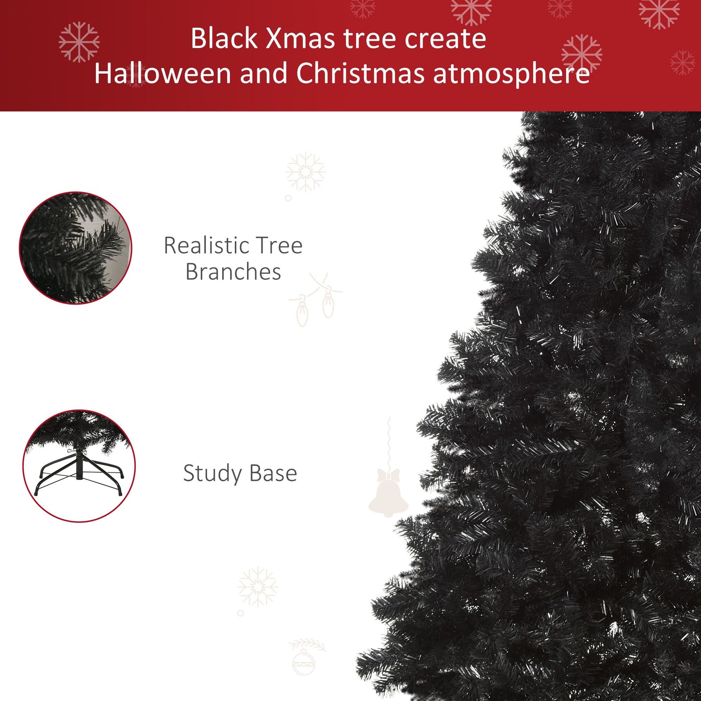 7ft Black Artificial Christmas Tree with Automatic Open