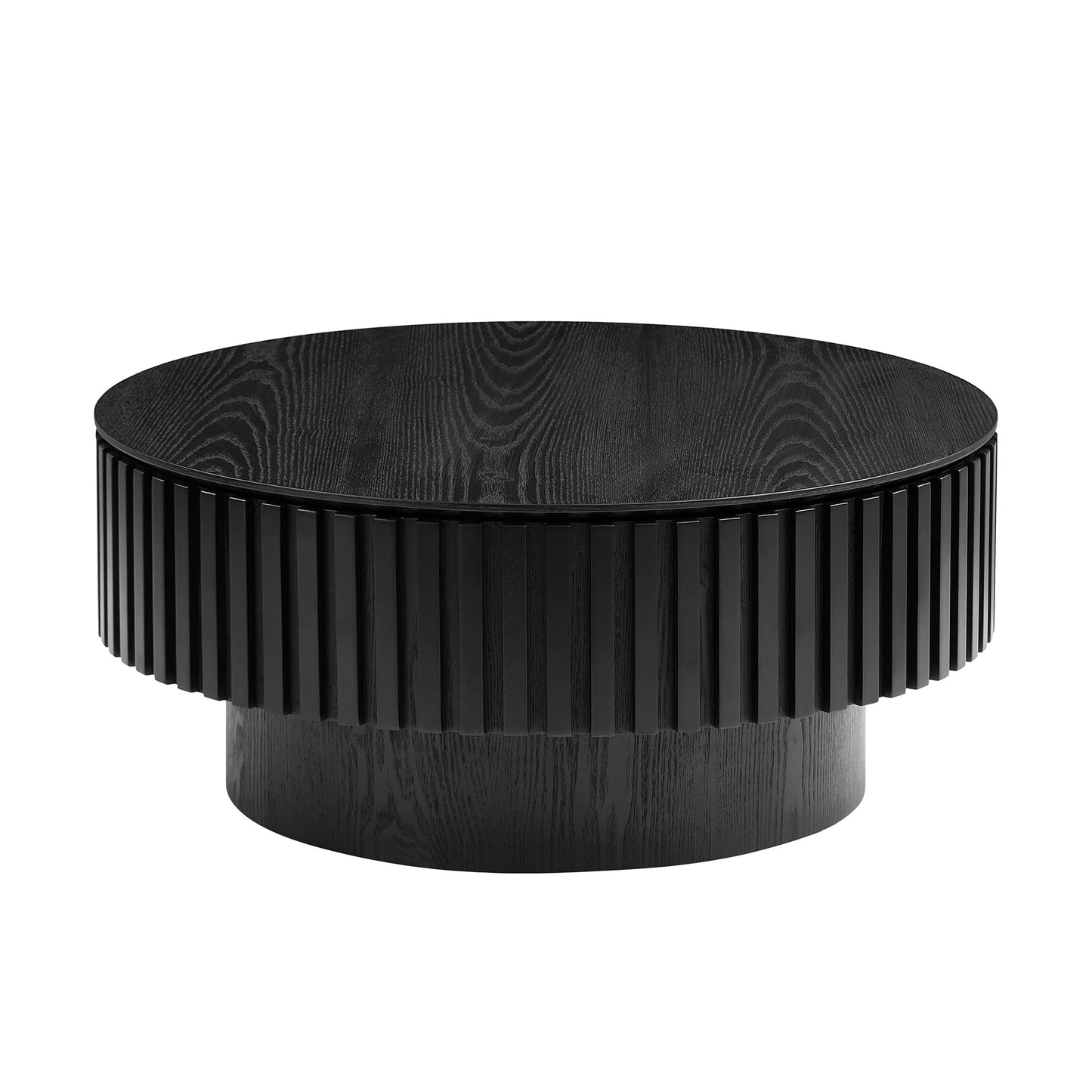Nesting Round Wood Coffee Table with Storage - Matt Black