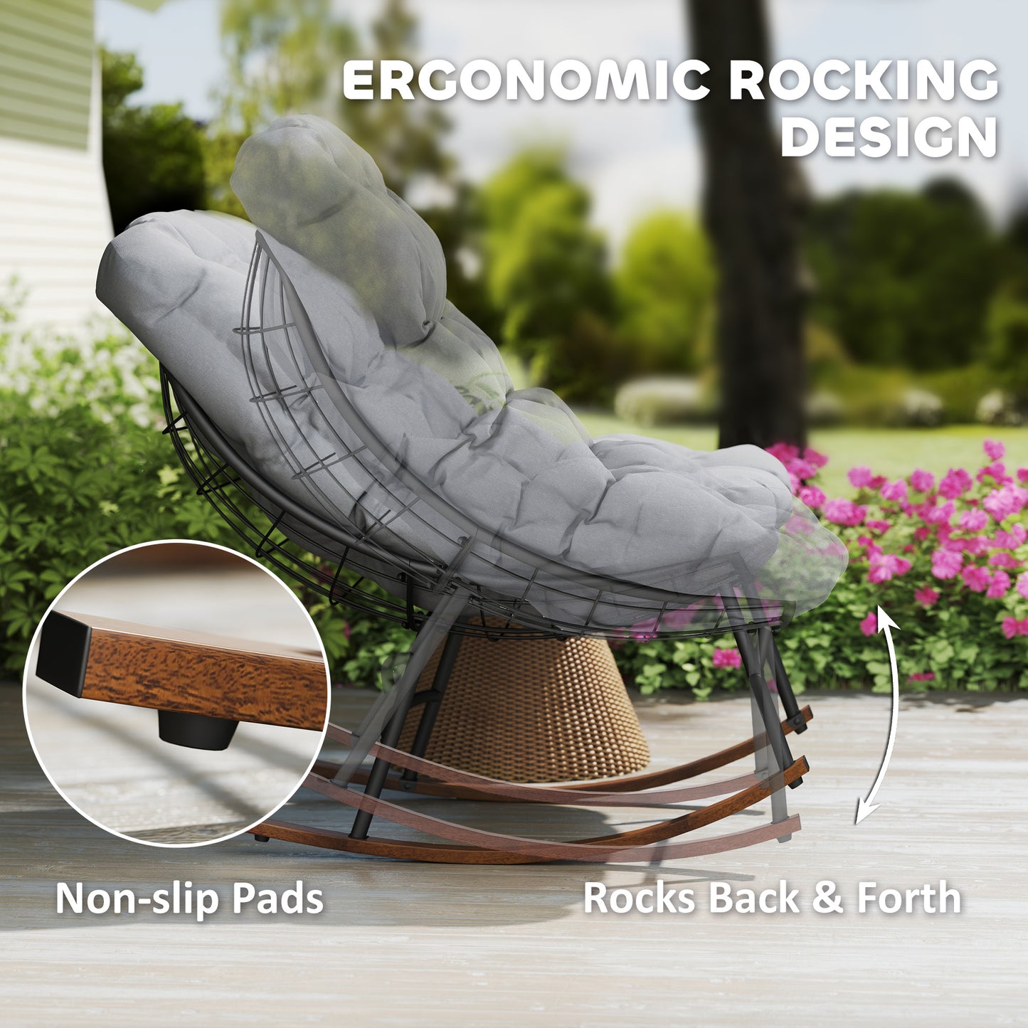 Oversized Outdoor Rocking Chairs Set of 2 with Cushions - Gray