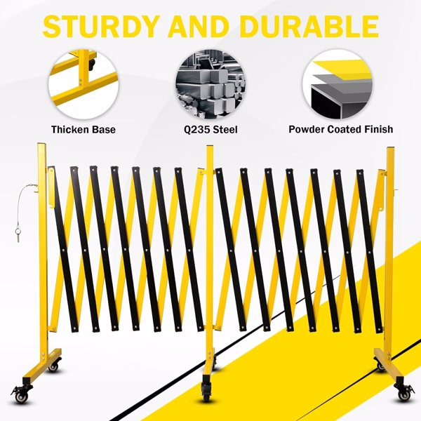 23FT Expandable Metal Barricade with Casters - Traffic & Security Gate for Construction & Outdoor Use