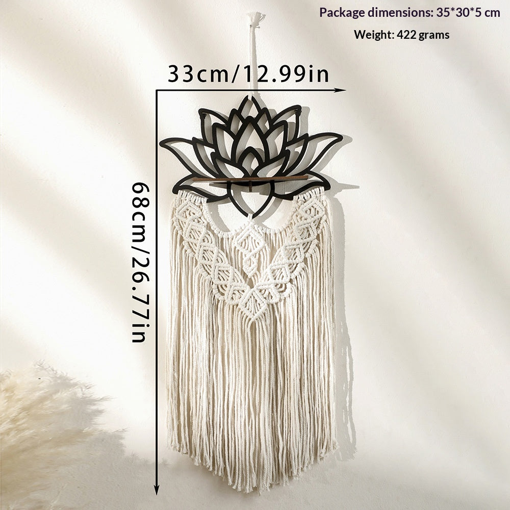 Bohemian Tassel Wall Hanging with Handwoven Lotus Design - Cotton Home Decor