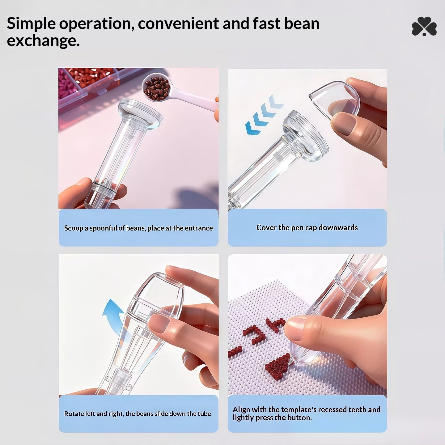 Press-Type Transparent Bead Pen with 2 Bead Boxes - Bun-Shaped Design
