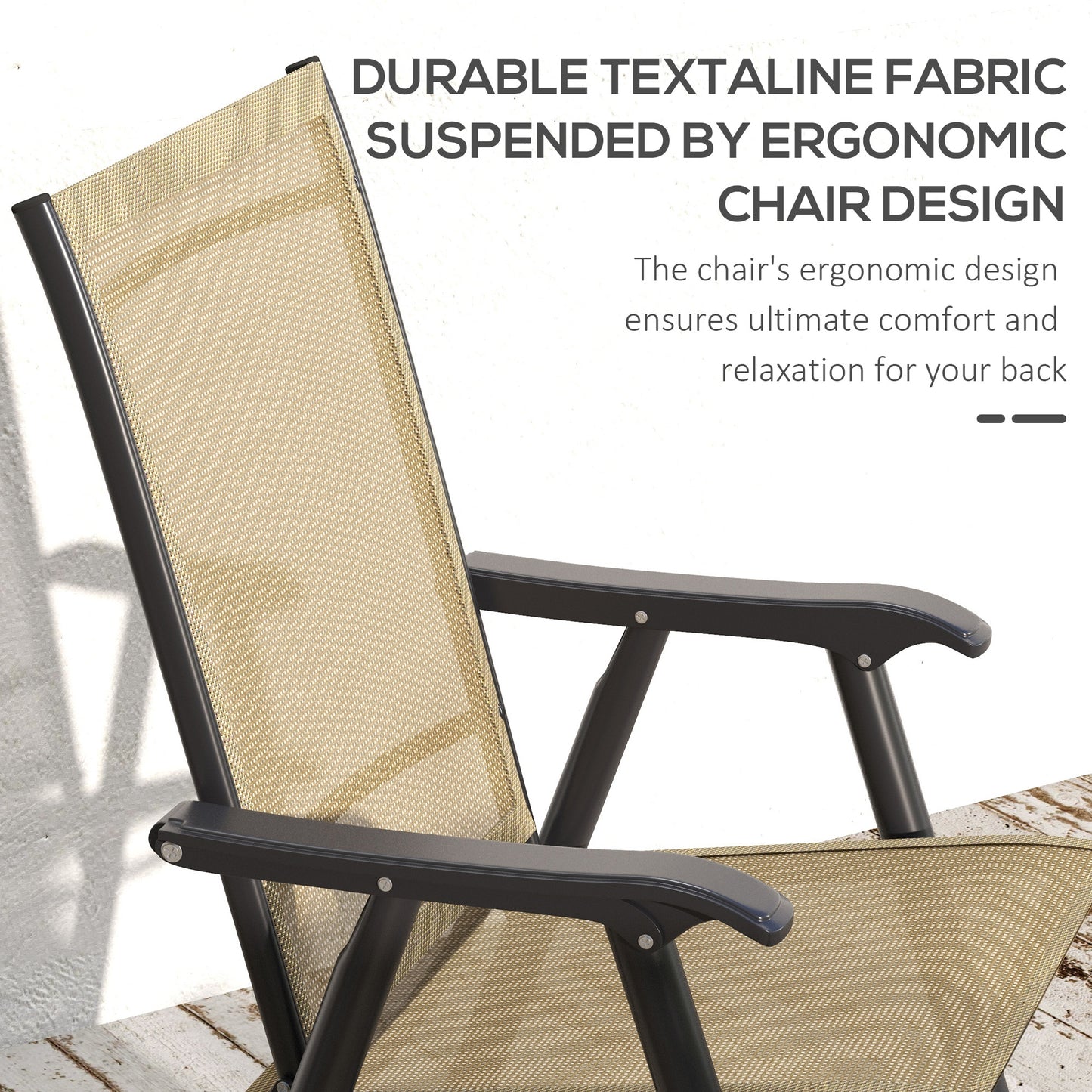 Set of 4 Outdoor Folding Chairs with Armrests - Light Mixed Brown